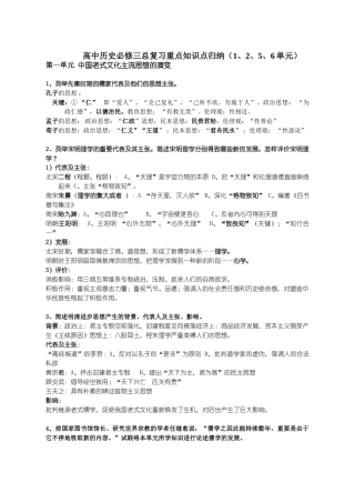 2025年高中历史必修三总复习重点知识点归纳