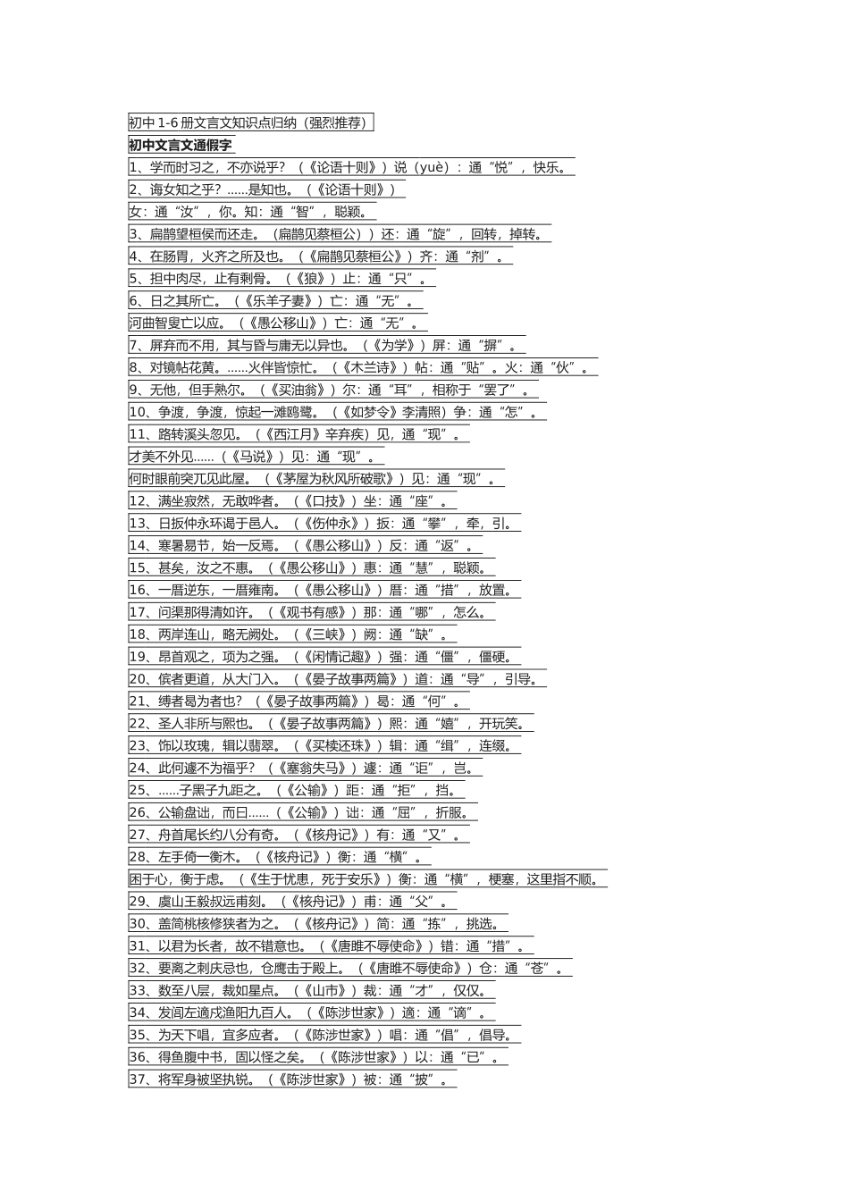 2025年初中语文全程文言文知识点归纳_第1页