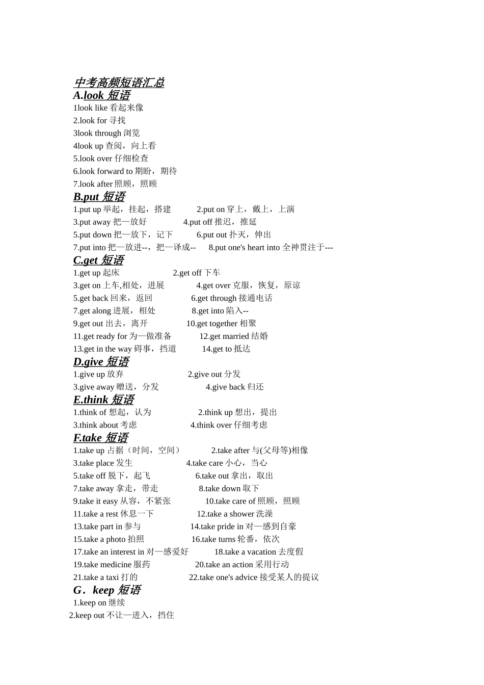 2025年初中英语短语归纳96870讲课教案_第1页