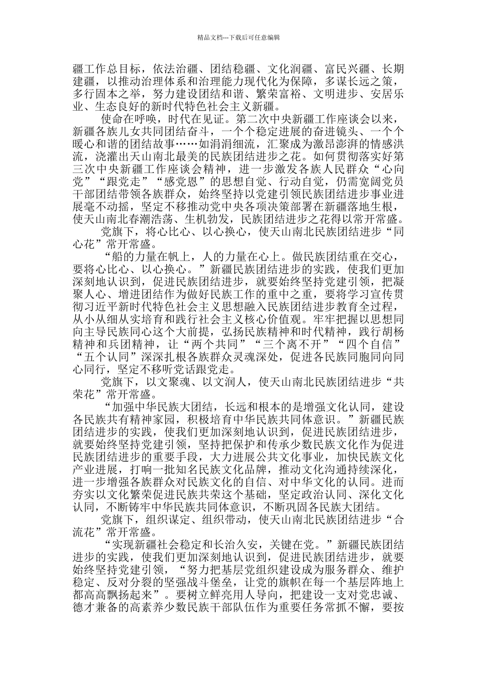 党员领导学习第三次中央新疆工作座谈会心得体会感悟及收获2024_第2页