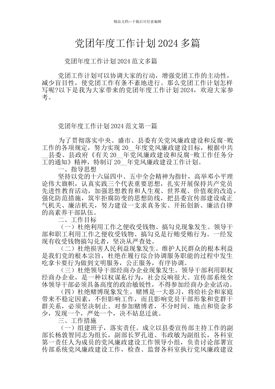 党团年度工作计划2024多篇_第1页