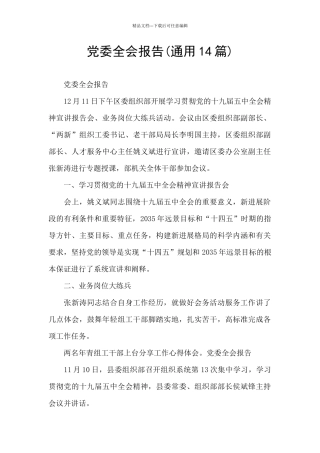 党委全会报告