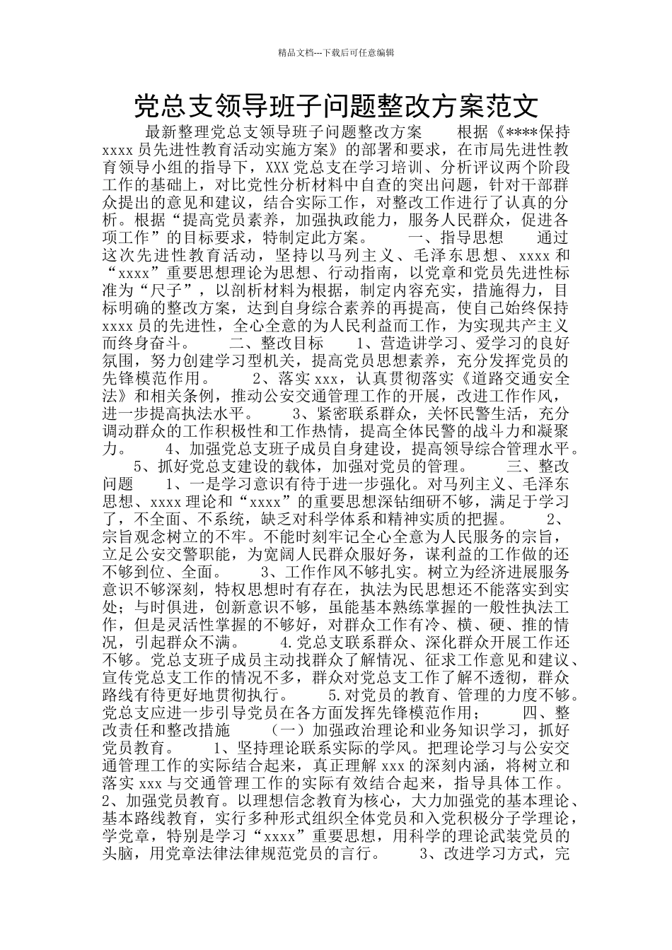 党总支领导班子问题整改方案范文_第1页