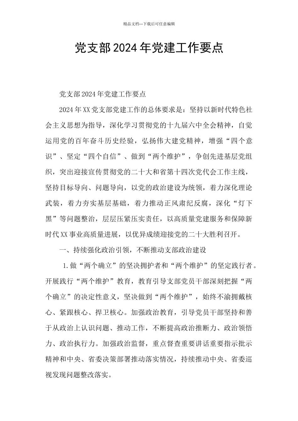 党支部2024年党建工作要点_第1页