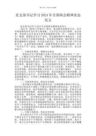 党支部书记学习2024年全国两会精神表态发言