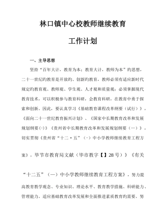 2025年林口镇中心校教师继续教育工作计划