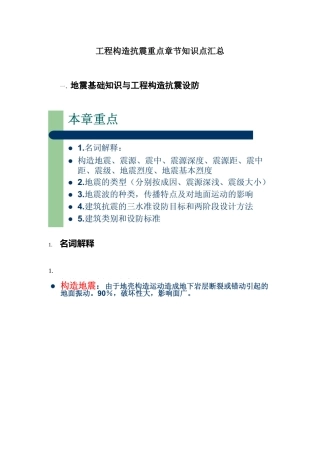 2025年工程结构抗震重点章节知识点汇总