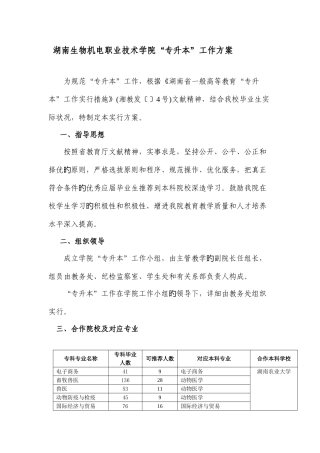2025年湖南生物机电职业技术学院专升本工作方案