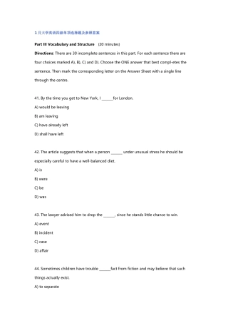2025年1月大学英语四级单项选择题及参考答案