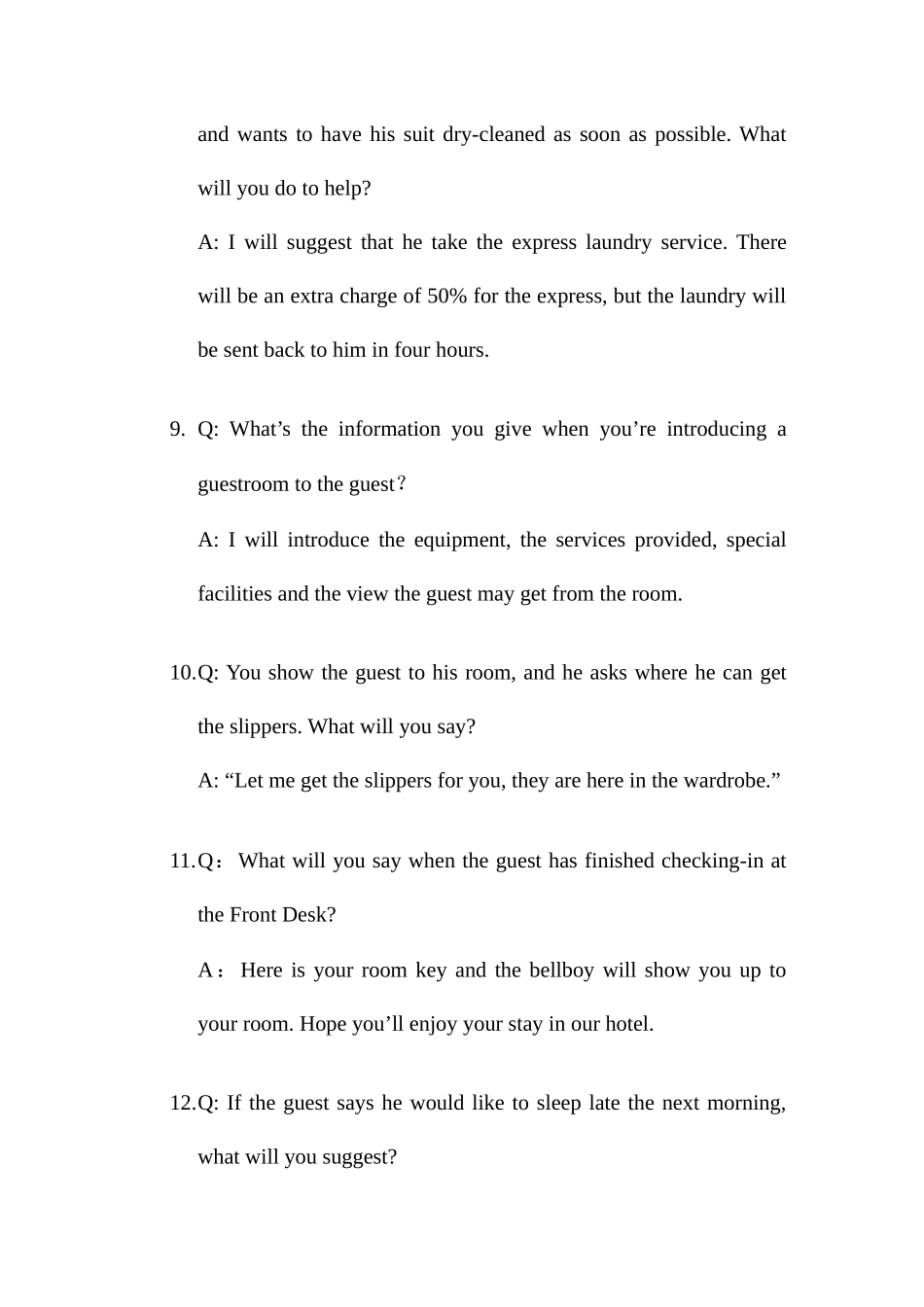 2025年山东省职业院校技能大赛中职组酒店服务赛项英语口试题库中式铺床项目_第3页