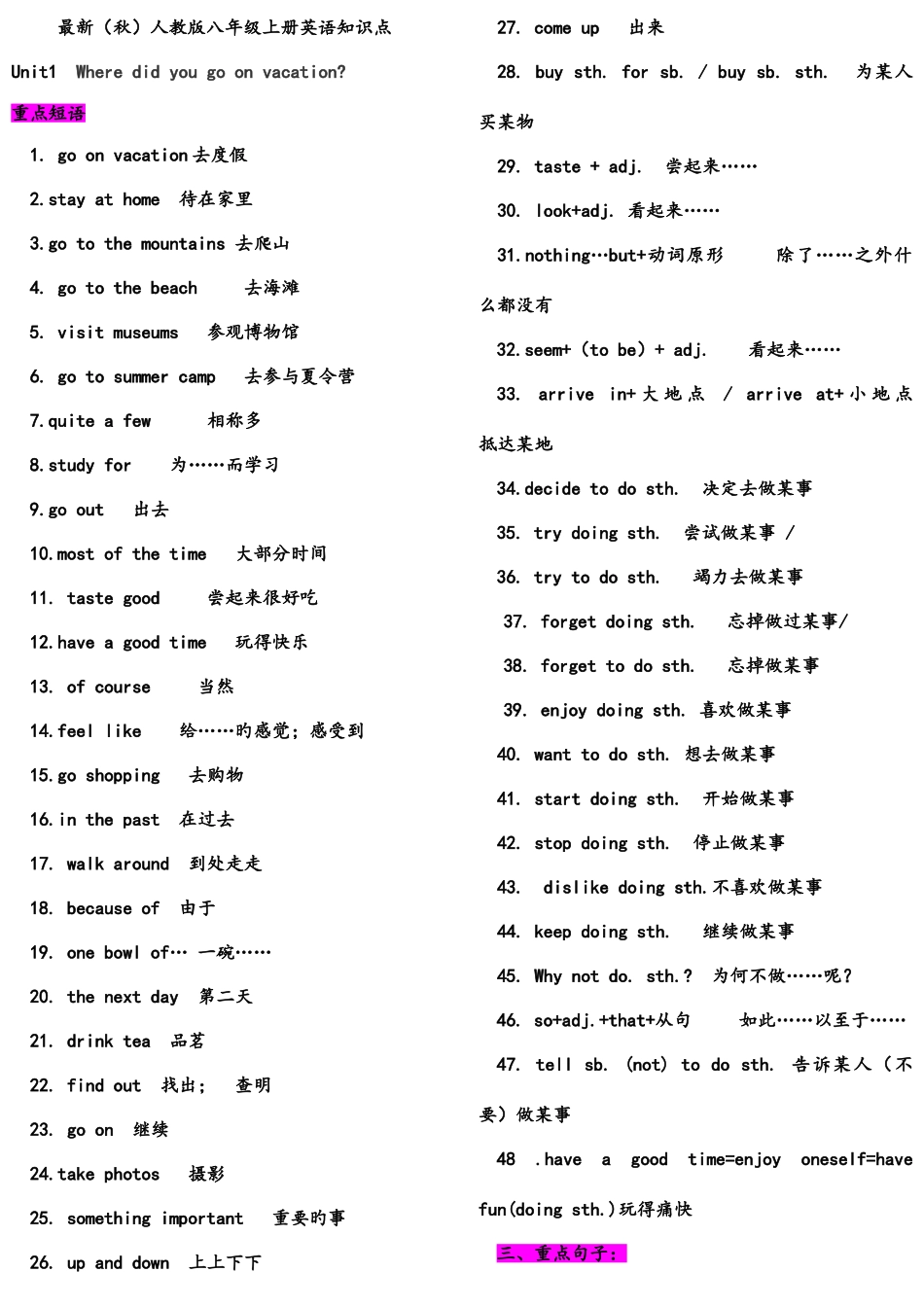 2025年秋人教版八年级上册英语知识点_第1页