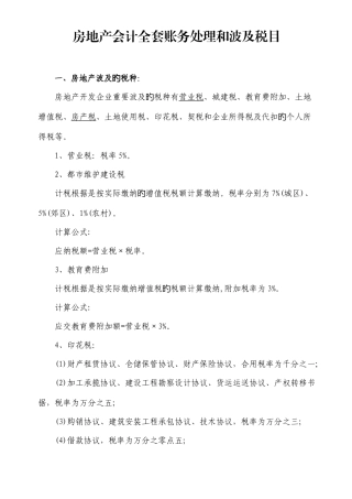 2025年房地产会计全套账务处理和涉及税目