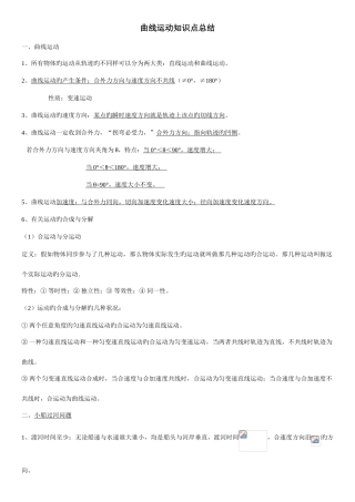 2025年曲线运动知识点总结
