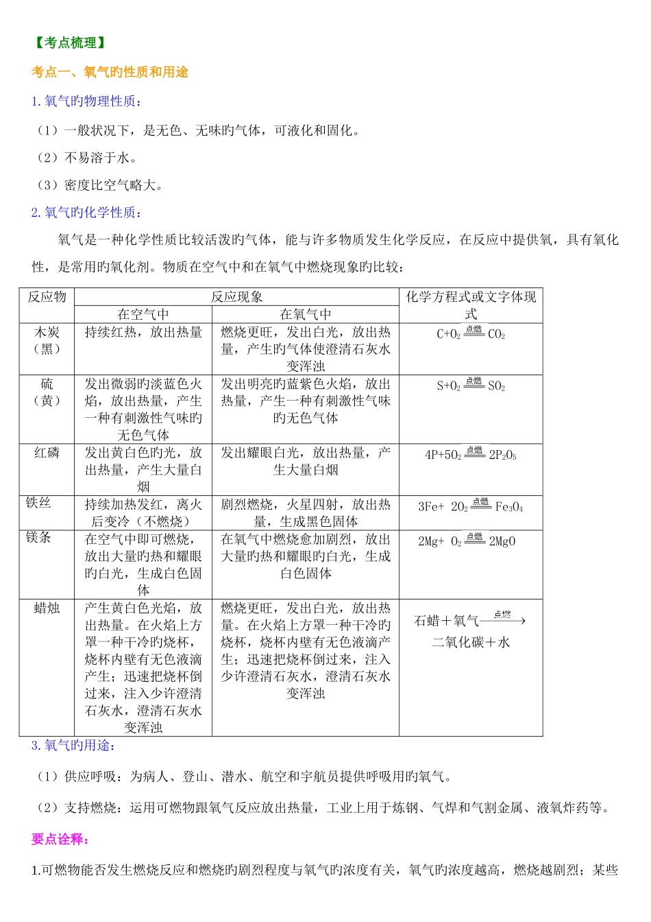 2025年氧气的性质用途和制取归纳_第2页