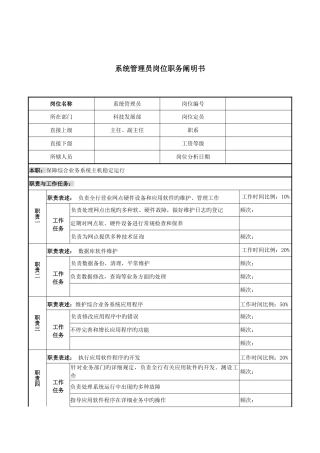 2025年科技发展部系统管理员岗位职责