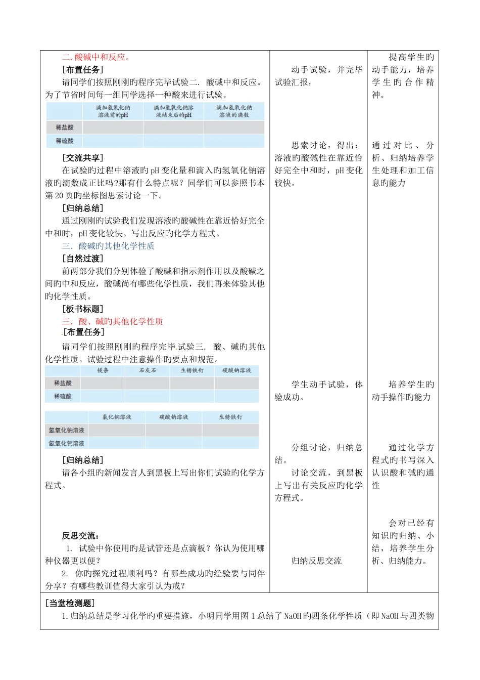 2025年山东省枣庄市峄城区吴林街道中学九年级化学全册第七单元到实验室去探究酸和碱的化学性质学案_第3页