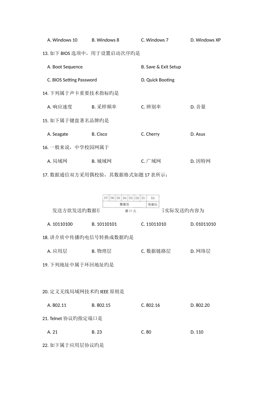 2025年江苏省普通高校对口单招计算机_第3页
