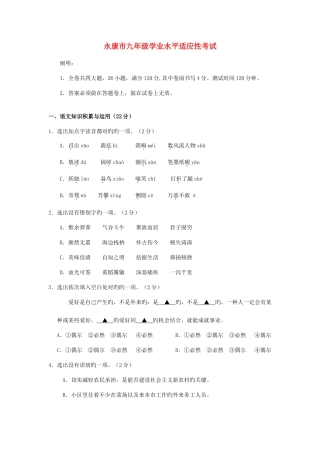 2025年浙江省永康市九年级语文学业水平适应性考试题