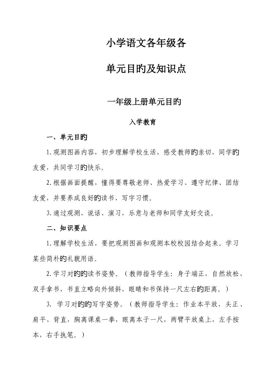 2025年小学语文单元目标及知识点_第1页