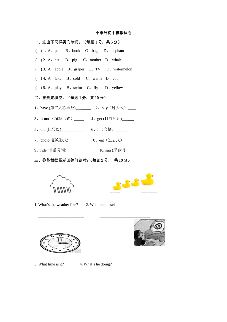2025年小升初英语试卷_第1页