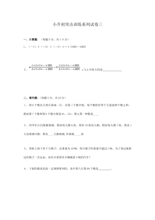 2025年小升初数学突击训练系列试卷三及答案