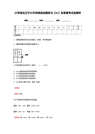 2025年小学语文辽宁小升初试题练习含答案考点及解析