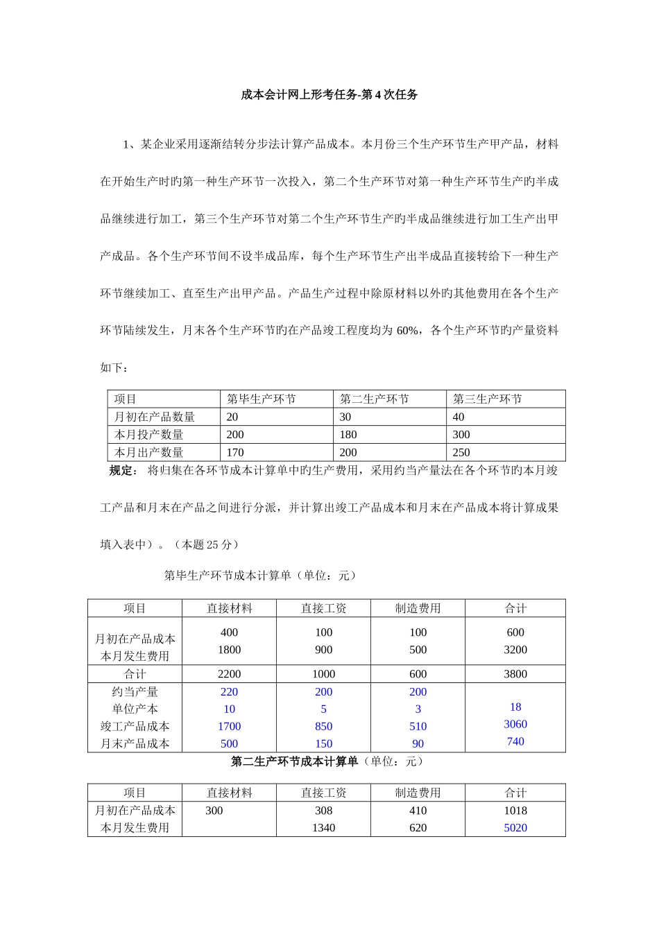2025年成本会计电大课程第四次网上形成性考核任务新版_第1页