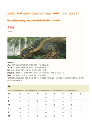 怪物猎人P3BOSS攻略