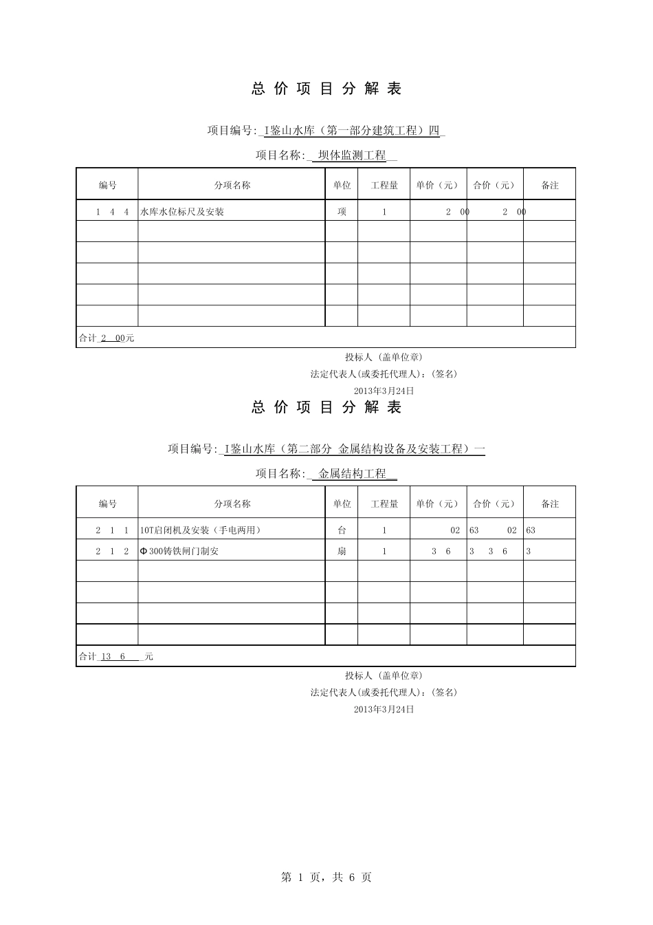 总价项目分解表_第1页