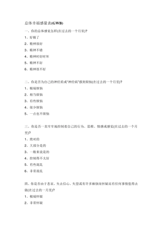 总体幸福感量表GWB