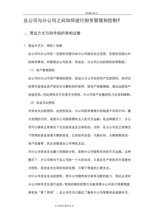 总公司和分公司之间如何进行财务管理及控制