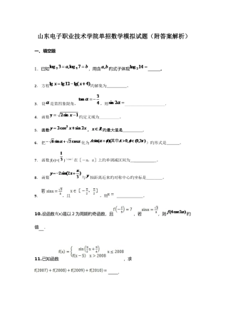 2025年山东电子职业技术学院单招数学模拟试题附答案解析