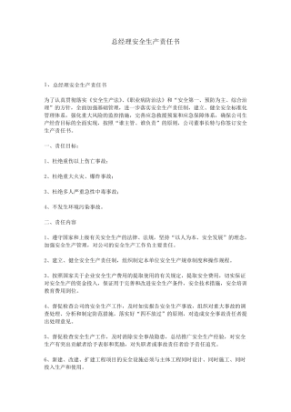 总经理安全生产责任书