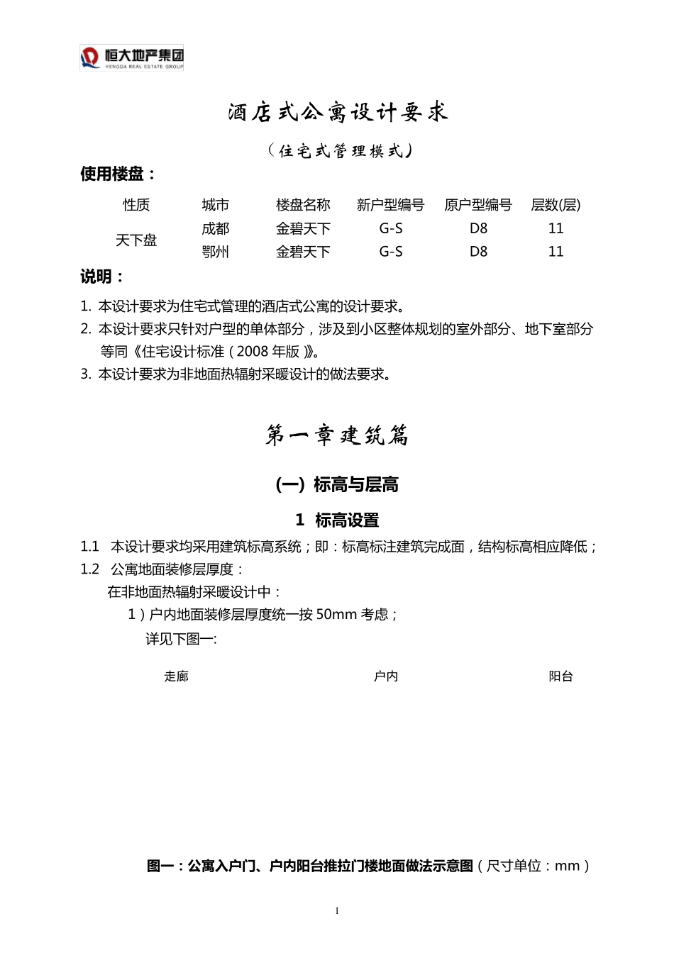 恒大标准8酒店式公寓设计要求(住宅式管理模式).._第1页