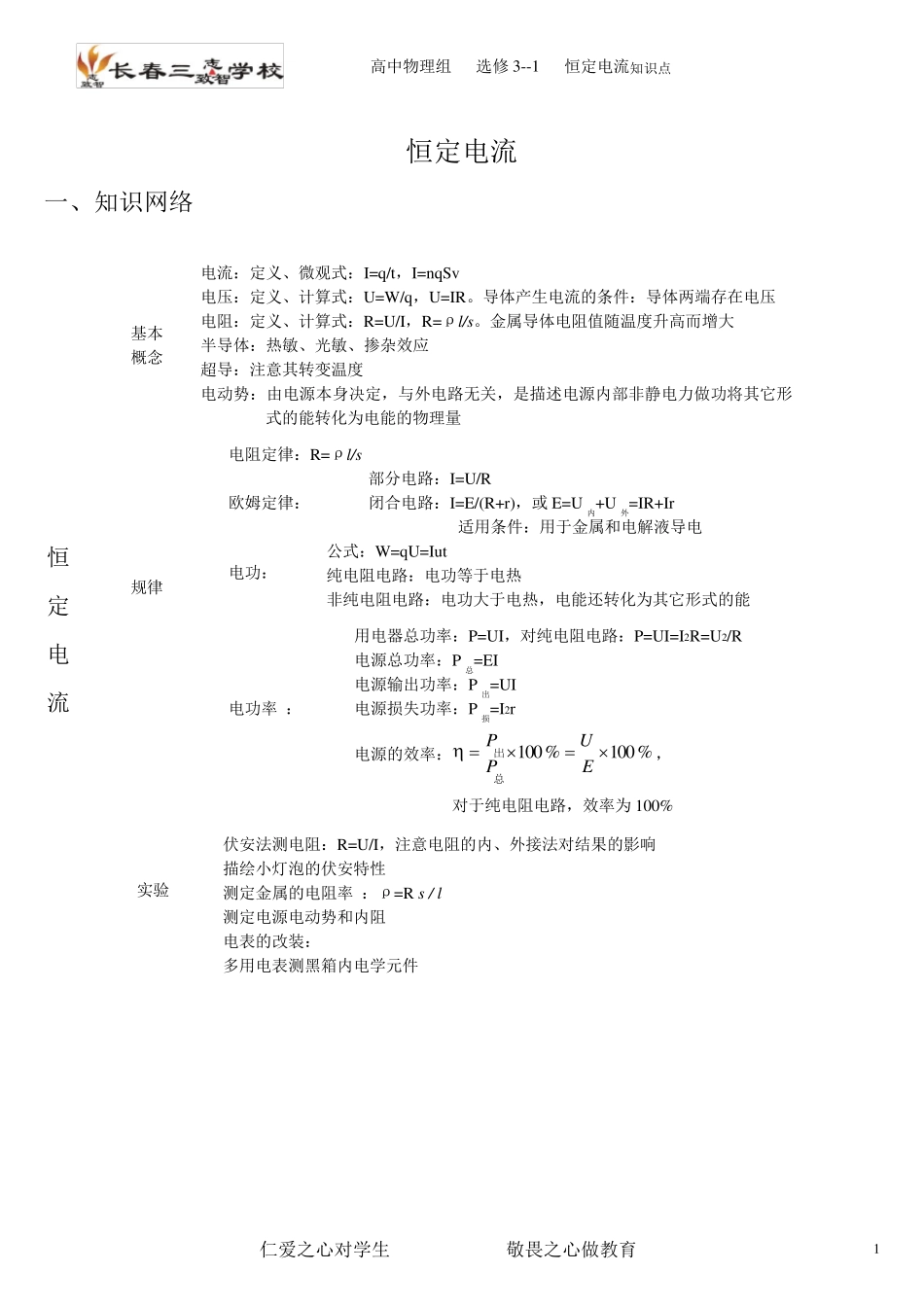 恒定电流知识点绝对经典!!_第1页