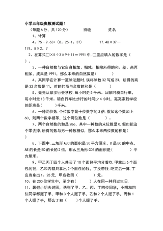 2025年小学五年级奥数竞赛试卷