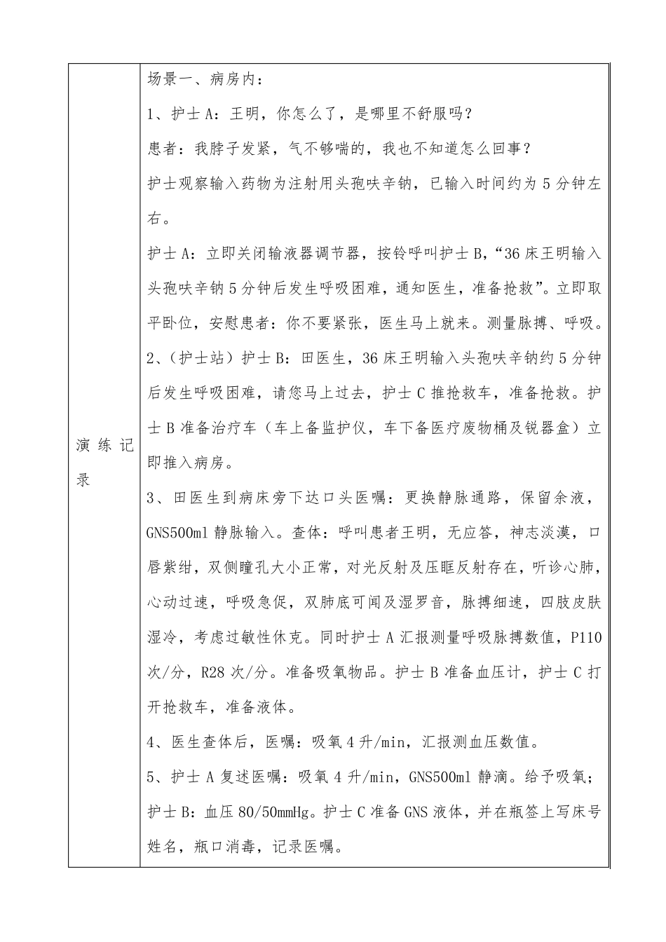 患者发生过敏性休克应急预案演练记录_第2页