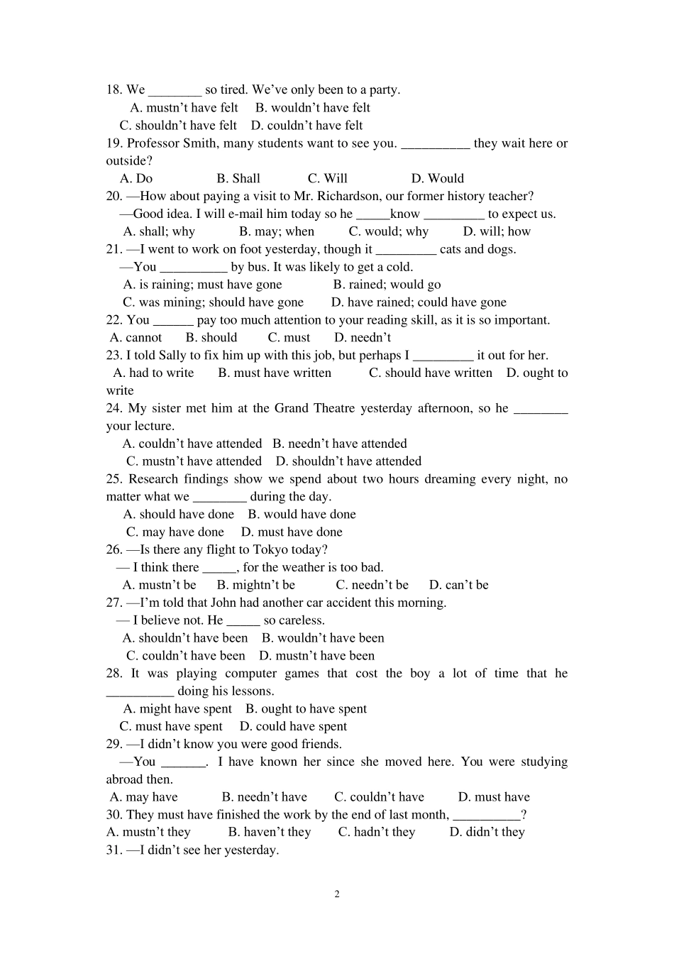 情态动词专项练习_第2页