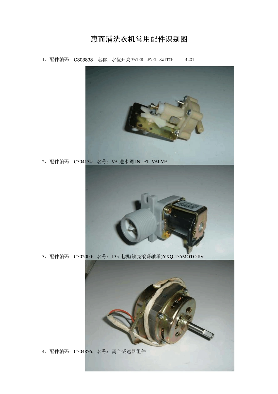 惠而浦洗衣机常用配件识别图_第1页
