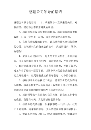 感谢公司领导的话语