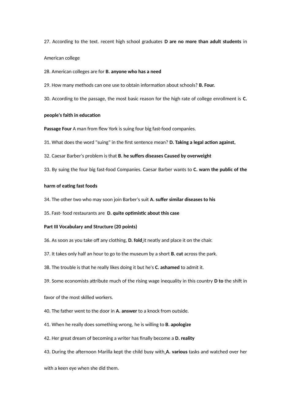 2025年广东省成人高等教育学士学位英语考试真题答案_第3页