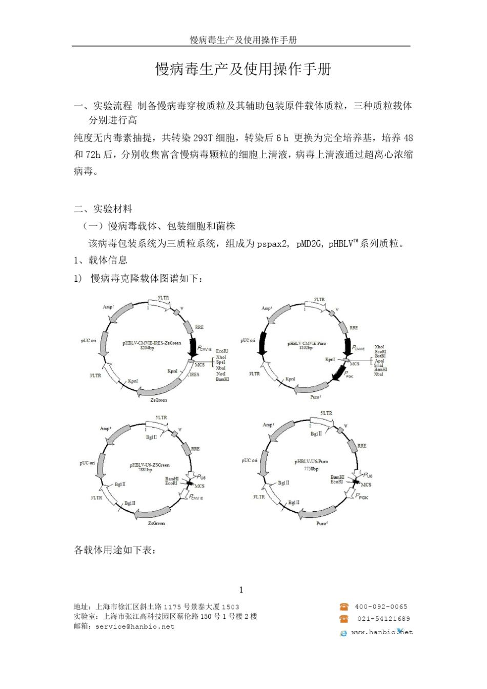 慢病毒生产及使用操作手册_第1页