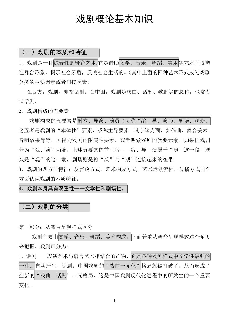 戏剧概论基本知识精华版_第1页
