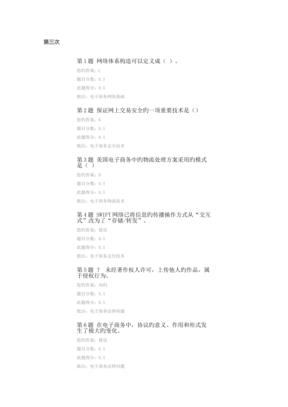 2025年电子商务第三次在线作业_第1页