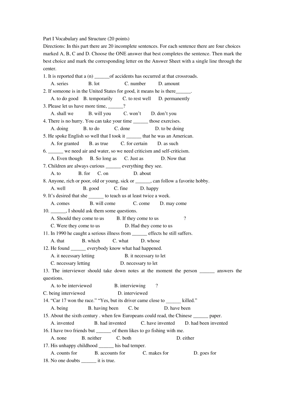 成人本科学士学位英语模拟试题及答案_第1页