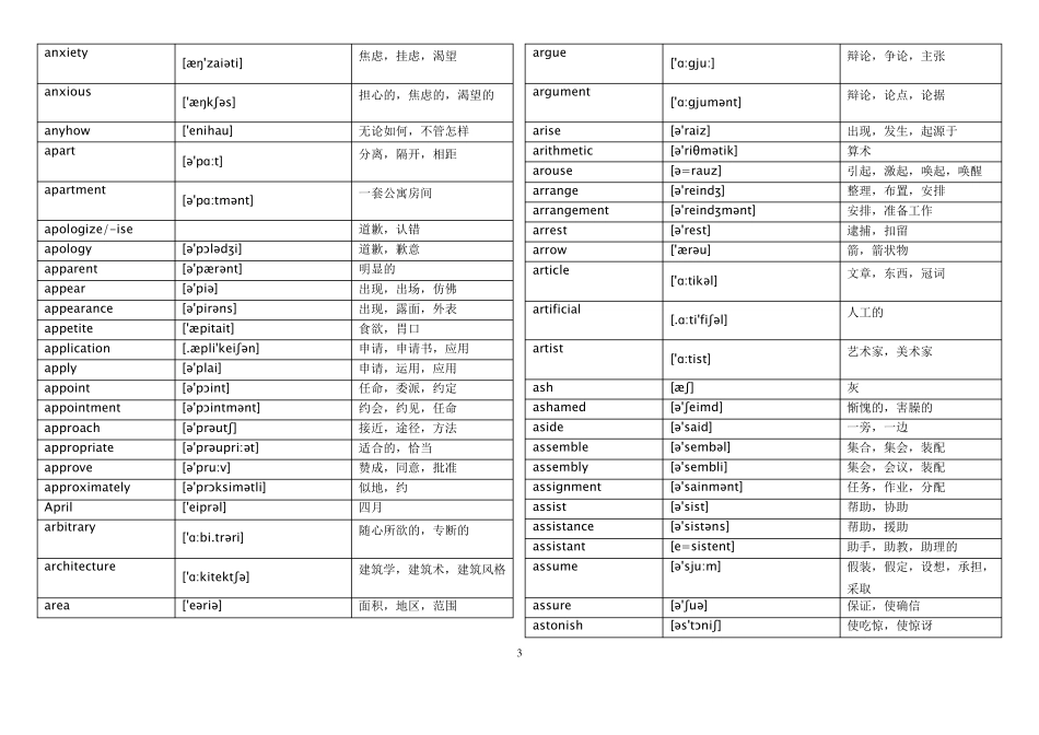 成人本科学士学位英语统考词汇表(英语三级)_第3页