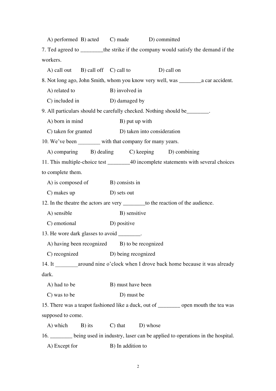 成人高等教育本科毕业生学士学位英语考试(样题)_第2页