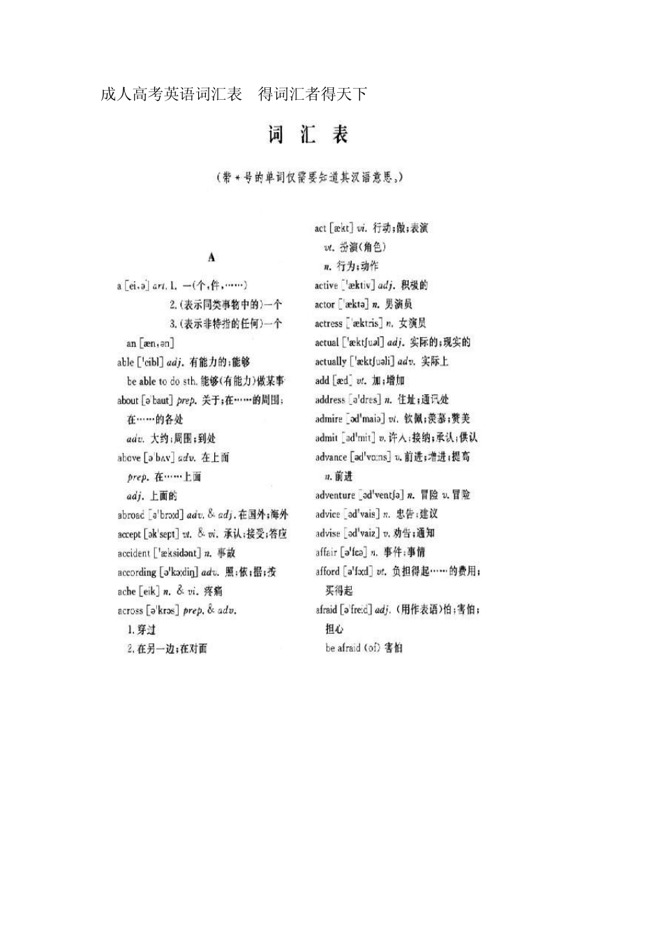 成人高考英语词汇表得词汇者得天下_第1页