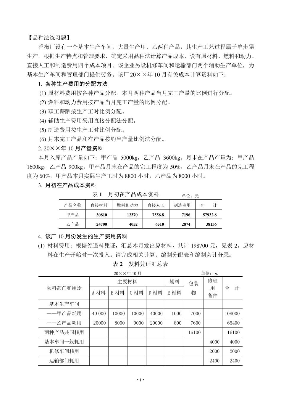 成本会计品种法例题_第1页