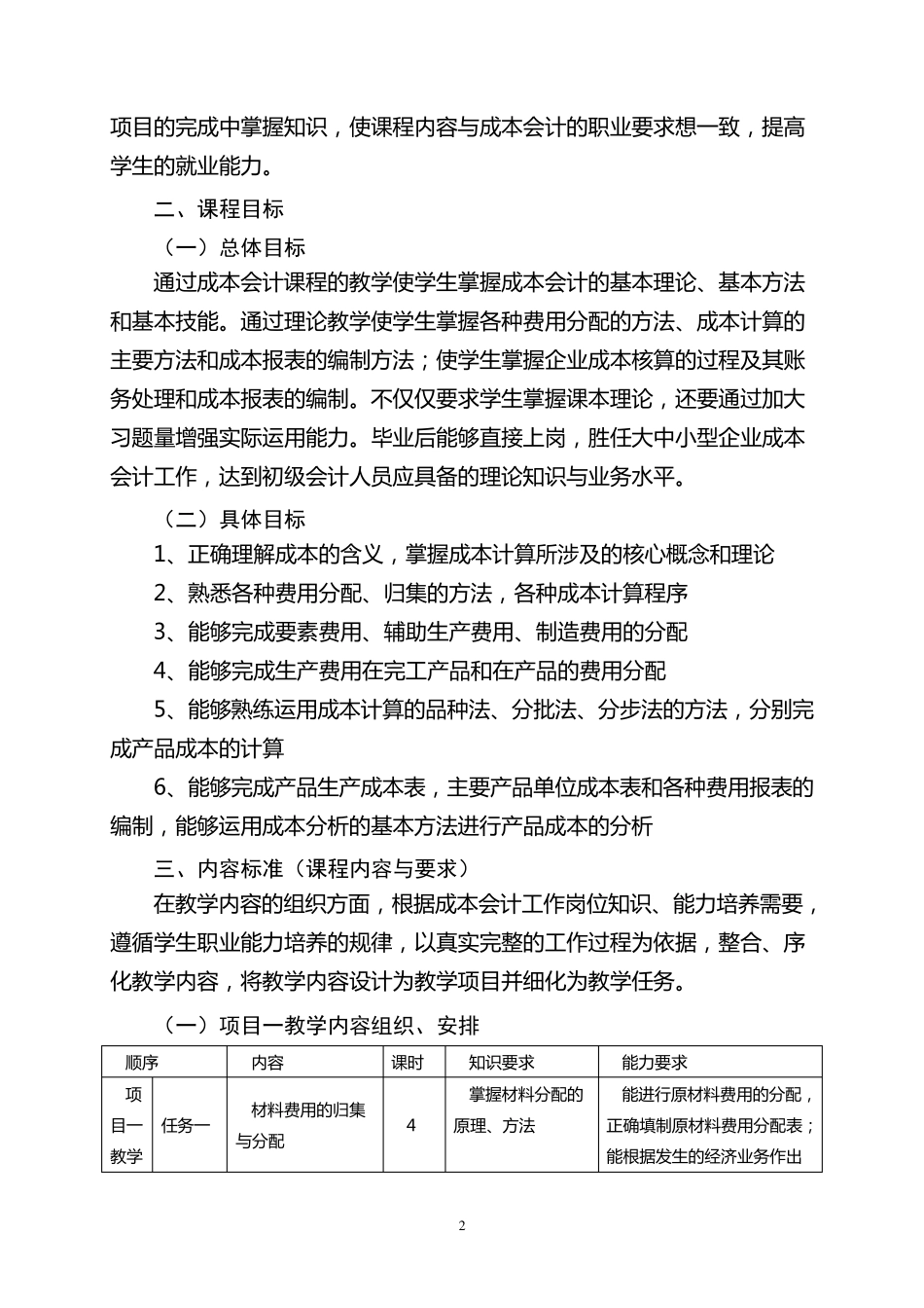 成本会计课程标准_第2页